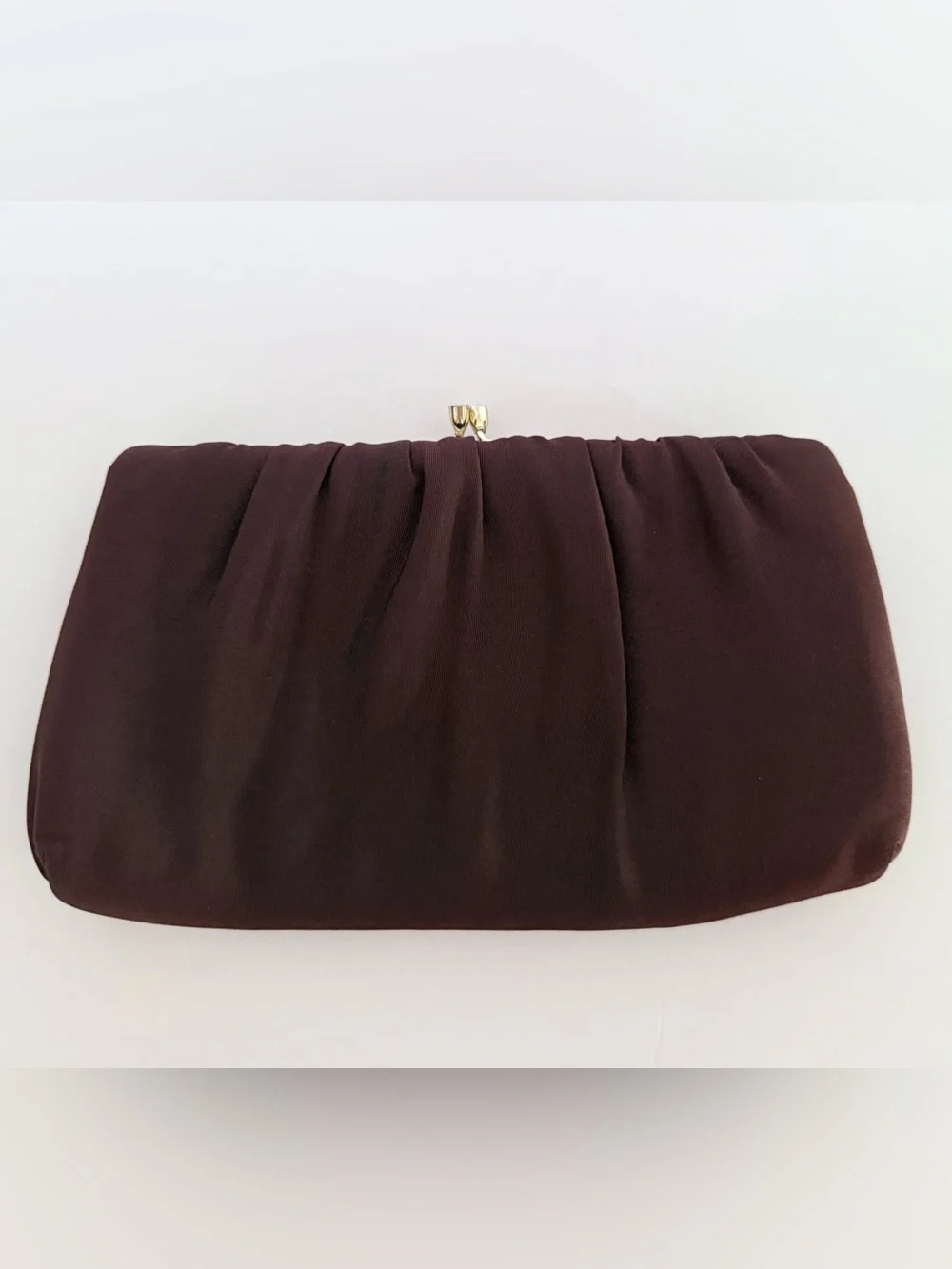 Vintage HL USA Chocolate Brown Satin Evening Bag Clutch Chain Purse